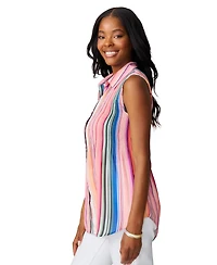 Cable & Gauge Women's Collared Sleeveless Pleated Top