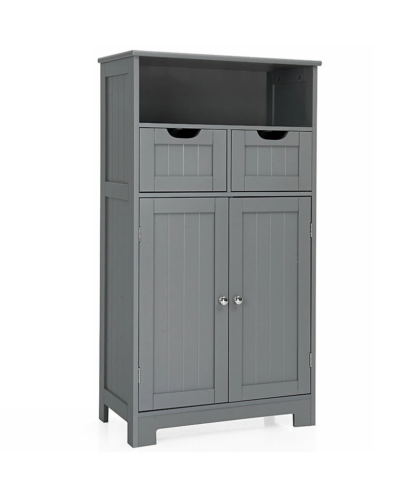 Gymax Bathroom Floor Cabinet Wooden Storage Organizer w/Drawer Doors Espresso