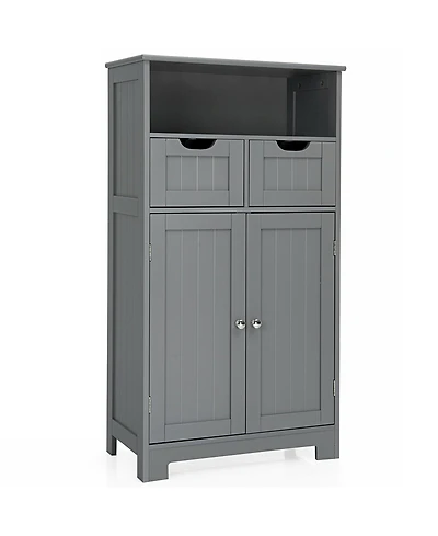 Gymax Bathroom Floor Cabinet Wooden Storage Organizer w/Drawer Doors Espresso