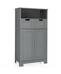 Gymax Bathroom Floor Cabinet Wooden Storage Organizer w/Drawer Doors Espresso