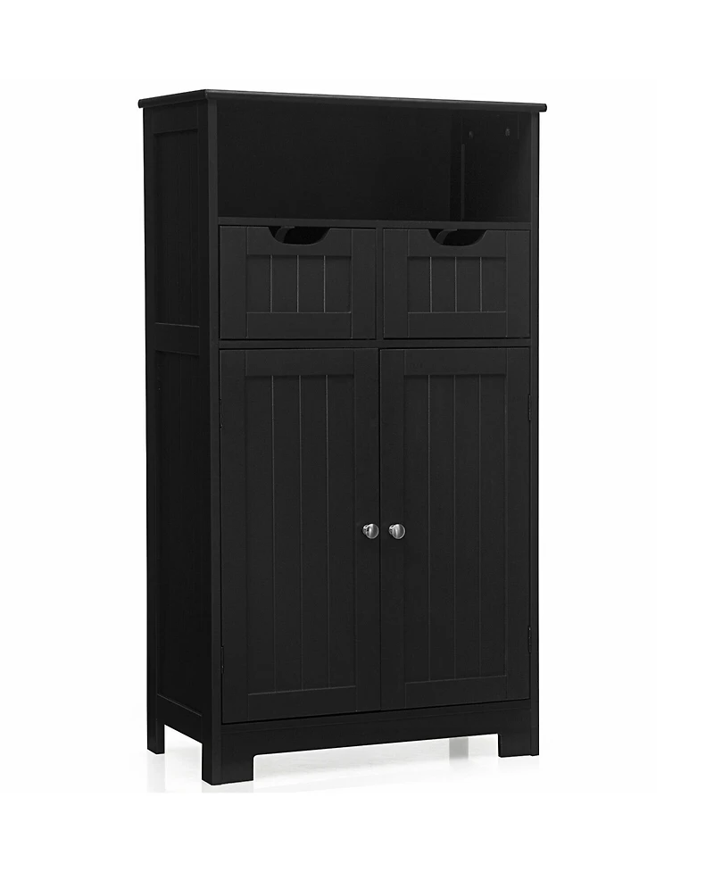 Gymax Bathroom Floor Cabinet Wooden Storage Organizer w/Drawer Doors Espresso