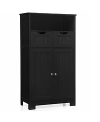 Gymax Bathroom Floor Cabinet Wooden Storage Organizer w/Drawer Doors Espresso