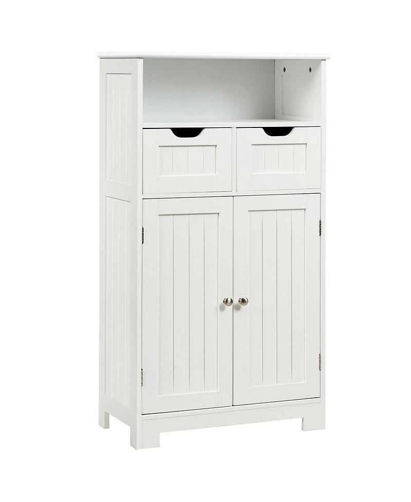 Gymax Bathroom Floor Cabinet Wooden Storage Organizer Side Cabinet W/2 Drawer 2 Doors
