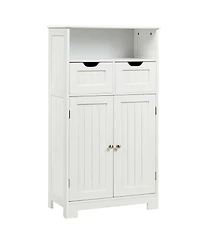 Gymax Bathroom Floor Cabinet Wooden Storage Organizer Side Cabinet W/2 Drawer 2 Doors