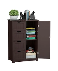 Gymax Bathroom Floor Cabinet Storage Organizer Cupboard w/ 4 Drawers Adjustable Shelf
