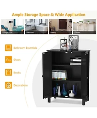 Gymax 2-Door Bathroom Floor Storage Cabinet Space Saver Organizer Grey