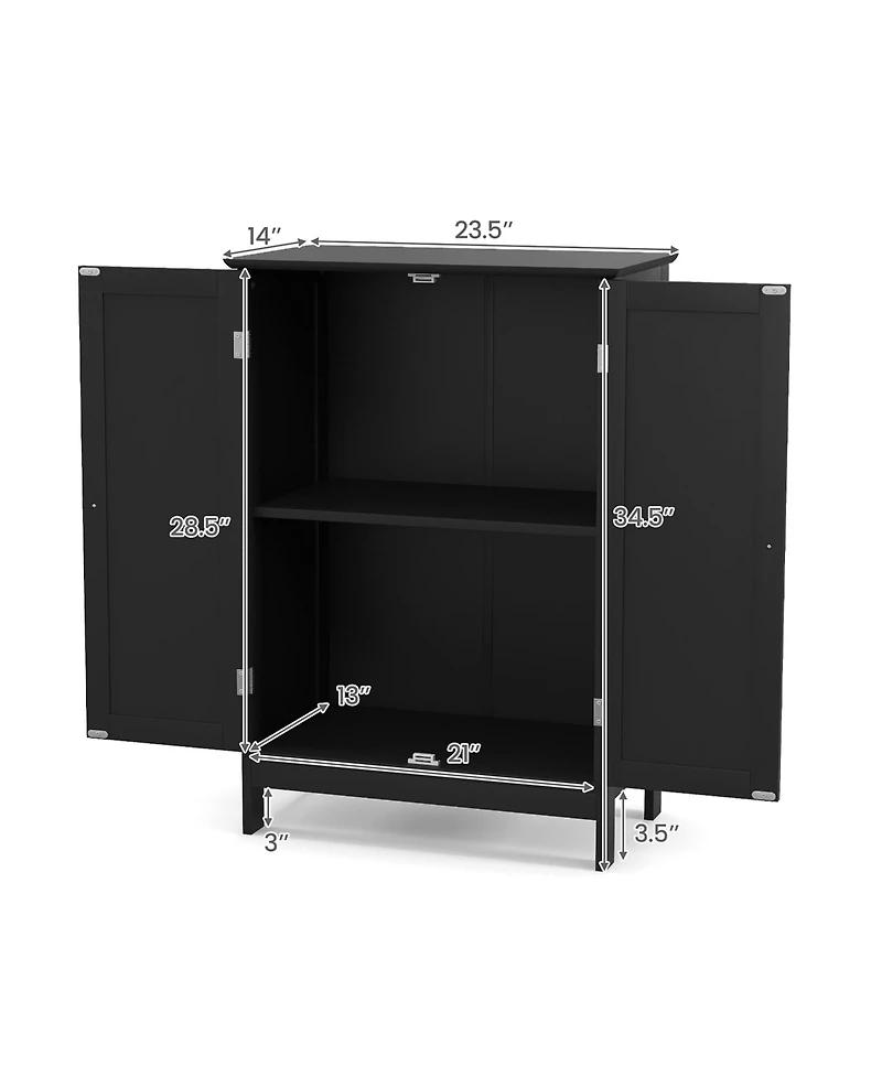 Gymax Bathroom Floor Storage Cabinet Double Door Kitchen Cupboard Shoe