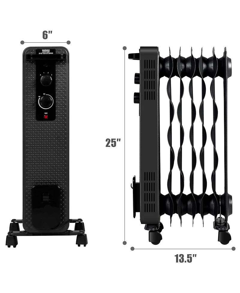 Gymax 1500W Oil Filled Radiator Space Heater w/ 3 Heating Modes White