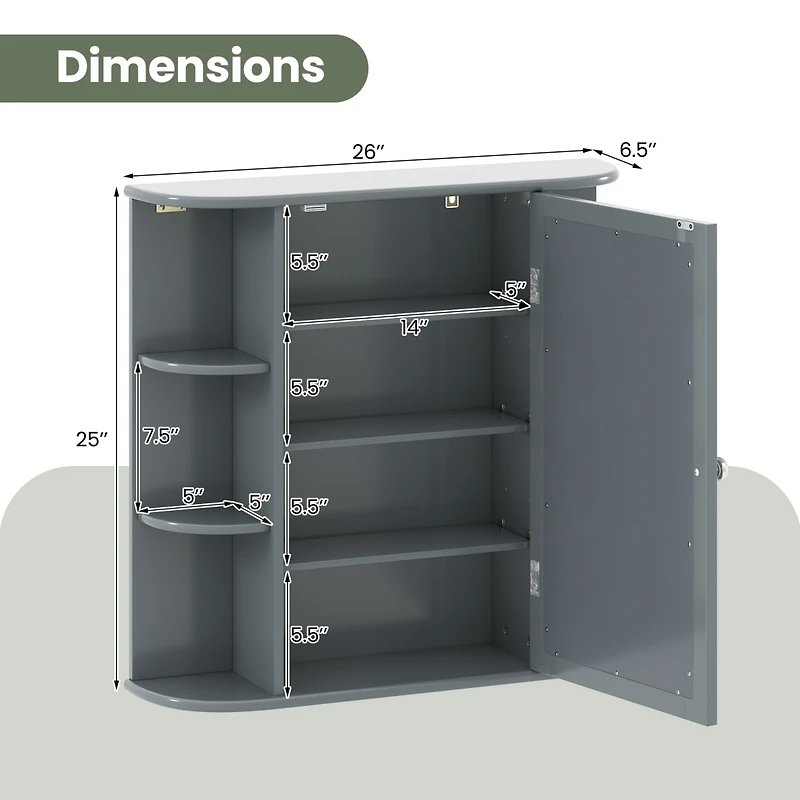 Gymax Wall Mounted Medicine Storage Cabinet Bathroom Organizer Cupboard W/Mirror
