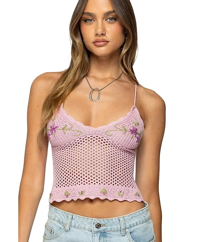 Edikted Women's Quince Backless Embroidered Crochet Top