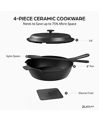 Zuka Everyday Pan 1.25 Qt. Ceramic 10 1 Nonstick Multi-Functional Saute with Lid, Nylon Spoon