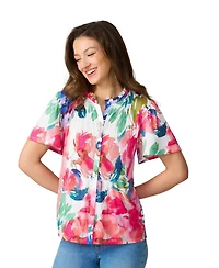 Cable & Gauge Women's Flutter Sleeve Pleated Top