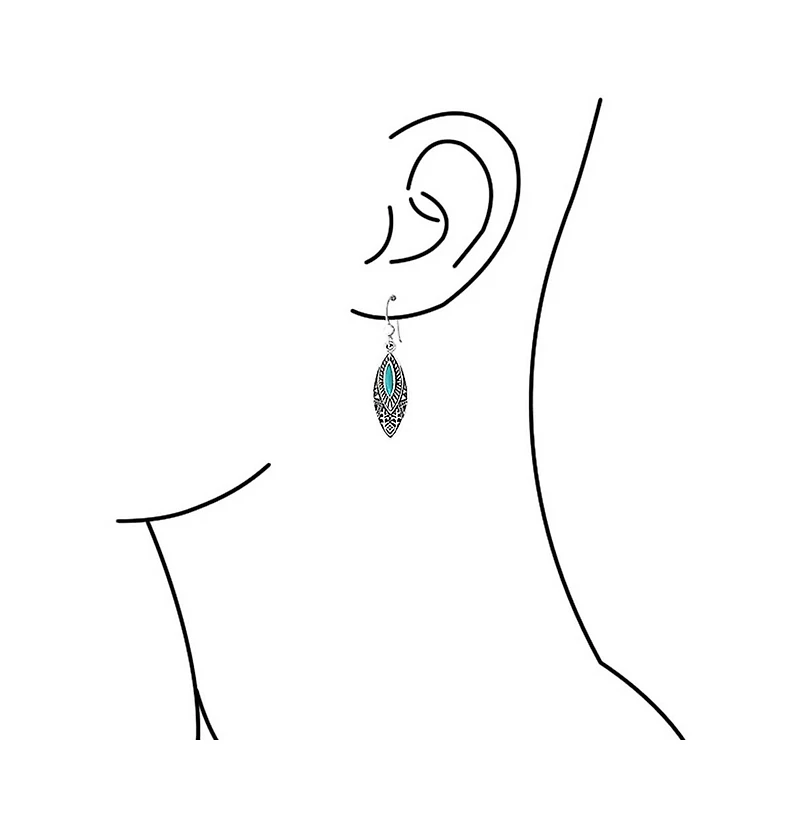 Bling Jewelry Turquoise Leaf Feather Dangle Stone Earrings Sterling Silver Jewelry