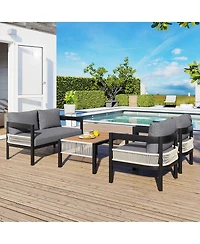 Mondawe Multi-person Outdoor Iron Sofa Set with A table, Rattan Decoration, Waterproof, Rust-proof