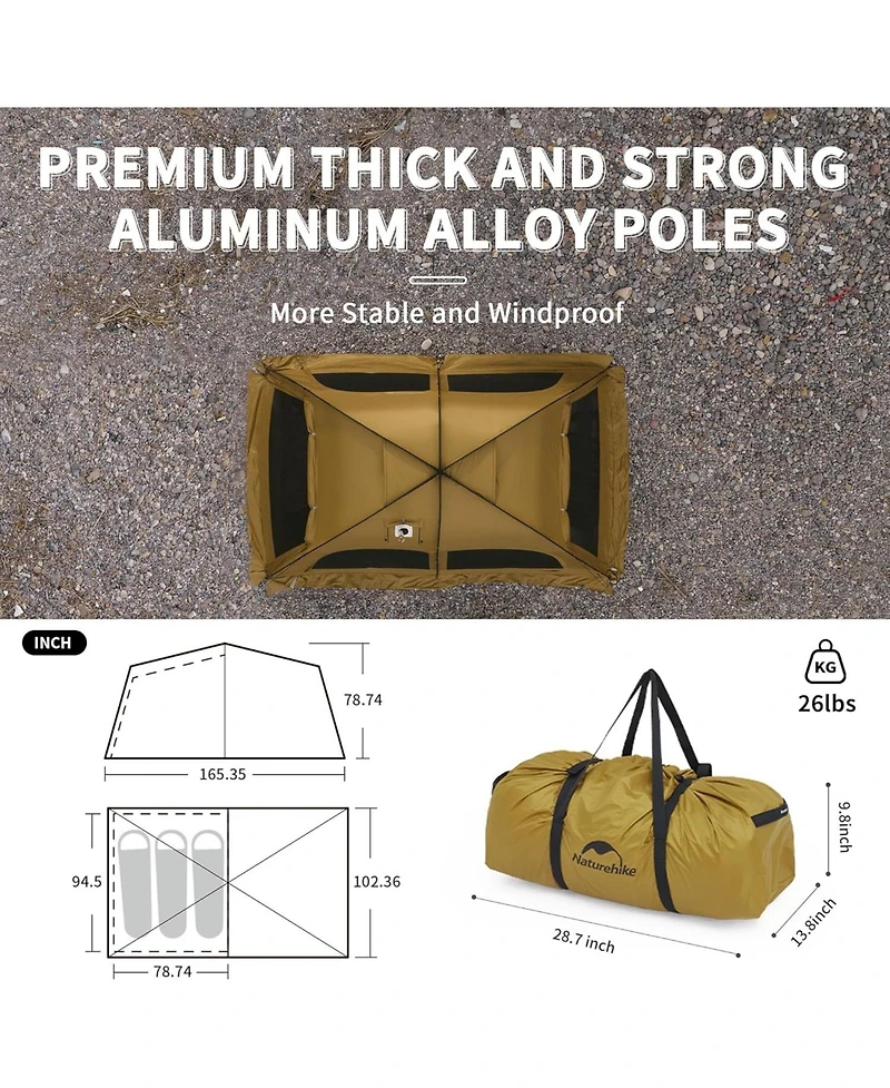 Naturehike Dune Hot Tent with Stove Jack, 2-3 Person Waterproof 4 Season Tent, Windproof Cold Weather Winter Tent
