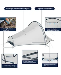 Naturehike Jims Gear Ultralight Backpacking Tent, 1-2 Person Tunnel Tent with Vestibule, Waterproof and Windproof for High-Altitude Camping