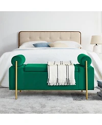 Upholstered Storage Bench with Cylindrical Armrests and Metal Legs Ottoman for Bedroom & Living Room or Entryway-The Pop Home