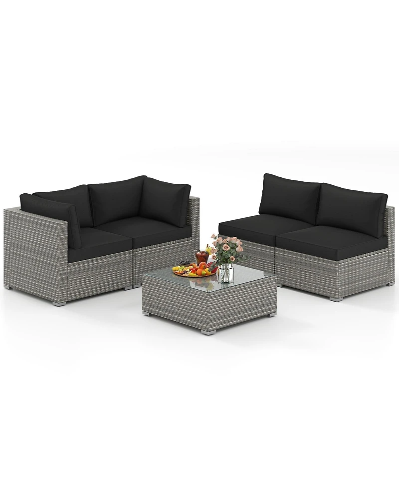Gymax 10PCS Sectional Sofa Couch Pe Rattan Conversation Set