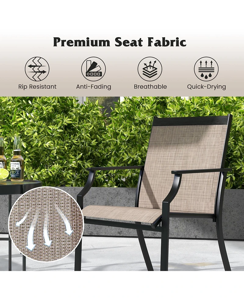 2 Piece Patio Dining Chairs Large Outdoor Chairs with Breathable Seat and Metal Frame