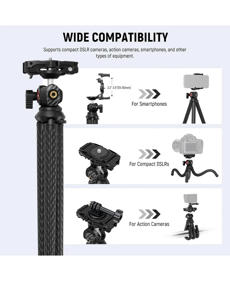Neewer Flexible Tripod with Remote, Mini Camera Phone Tripod Stand Vlog Selfie Stick with Phone Holder & Action Camera Adapter Compatible with GoPro I