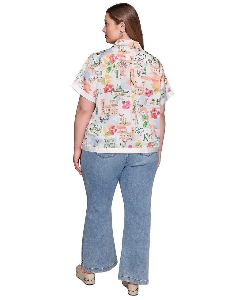 Karl Lagerfeld Paris Plus Size Paris Printed Camp Shirt