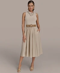 Donna Karan New York Women's Mixed-Media Belted Midi Dress