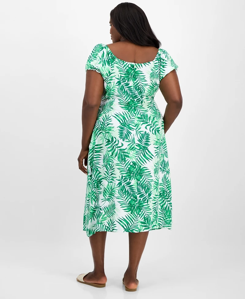 Madden Girl Trendy Plus Puff-Sleeve Midi Dress