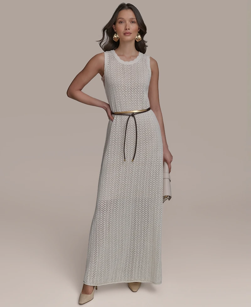 Donna Karan New York Women's Pointelle Knit Belted Dress