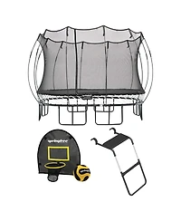 Springfree Trampoline 11 ft x 11 ft Large Square + FlexrHoop + FlexrStep V2 Bundle – Springless Fun with Goal Hoop and Ladder Attachment Access