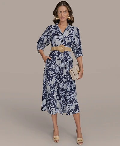 Donna Karan New York Women's Belted Midi Shirt Dress