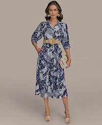 Donna Karan New York Women's Belted Midi Shirt Dress