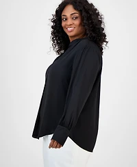 Anne Klein Plus Long-Sleeve V-Neck Blouse