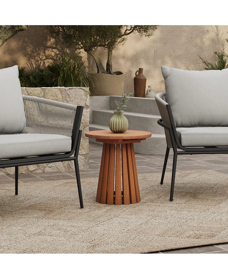 LuxenHome Outdoor Side Table, 17'' Natural Solid Wood Round Accent End Table, Modern Coffee Porch Tables for Indoor Outdoor, Plant Stand for Patio Gar
