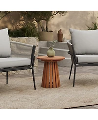LuxenHome Outdoor Side Table, 17'' Natural Solid Wood Round Accent End Table, Modern Coffee Porch Tables for Indoor Outdoor, Plant Stand for Patio Gar