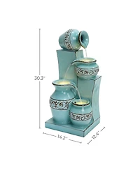LuxenHome Light Blue 4-Tier Ornate Jugs 2.5-Feet Tall Outdoor Polyresin Fountain with Lights