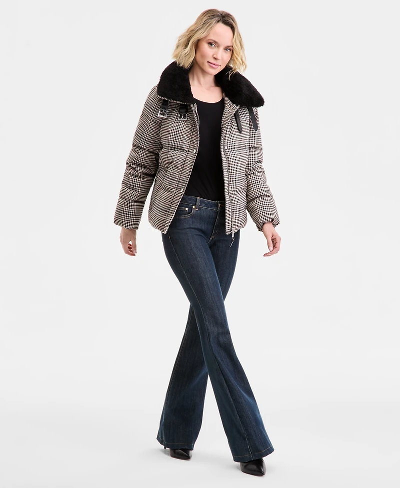 Dkny Women's Faux-Fur-Collar Zip-Front Puffer Coat