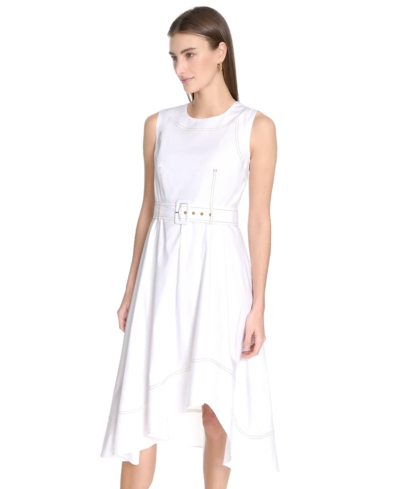 Calvin Klein Women's Belted Sleeveless Asymmetric-Hem Dress