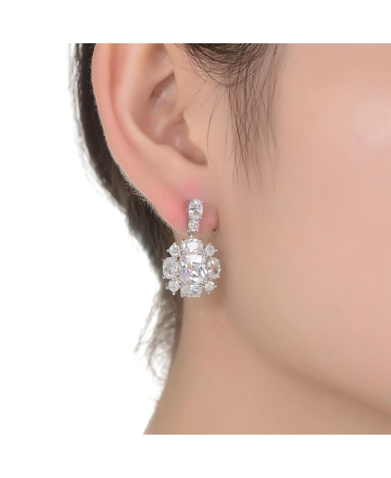 White Gold Plated Cubic Zirconia Accent Dangle Earrings