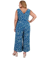 London Times Plus Printed Walk-Through Jumpsuit
