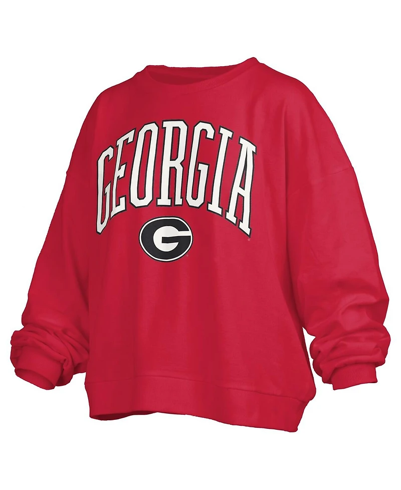 Pressbox Women's Red Georgia Bulldogs Janise Arch Over Logo Waist Length Oversized Pullover Sweatshirt