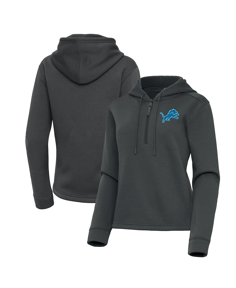 Antigua Women's Pewter Detroit Lions Contemporary Quarter-Zip Hoodie