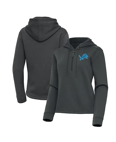 Antigua Women's Pewter Detroit Lions Contemporary Quarter-Zip Hoodie