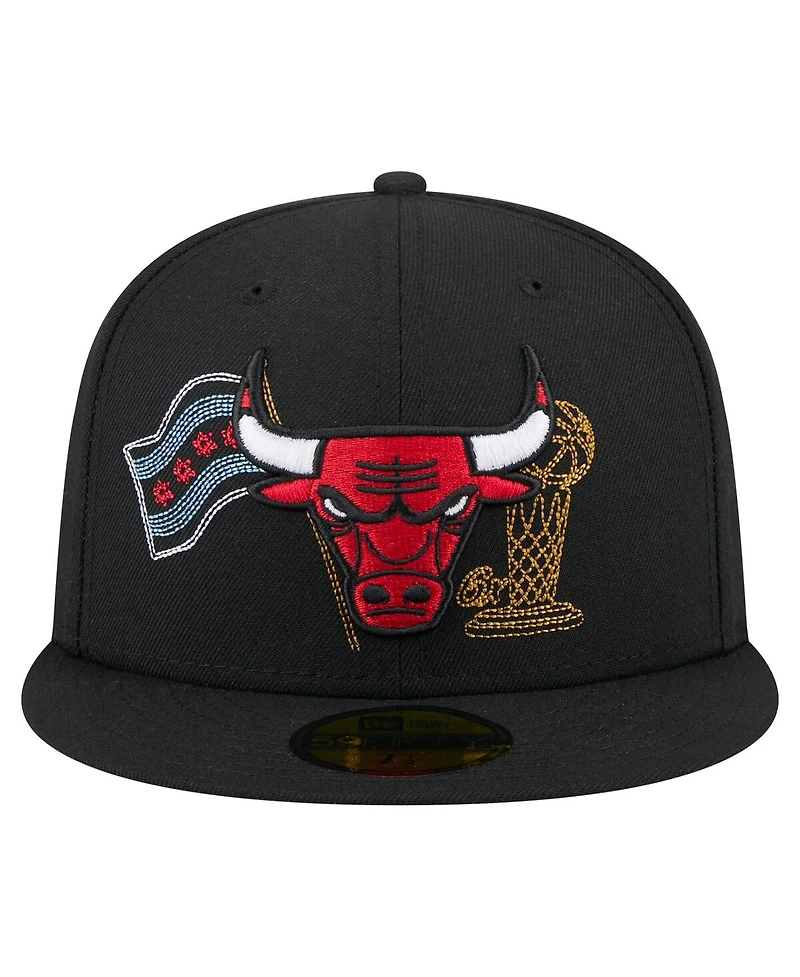 New Era Men's Black Chicago Bulls State Stitch 59FIFTY Fitted Hat