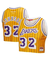 Mitchell & Ness X Dannijo Women's Yellow Magic Johnson Los Angeles Lakers Fashion Cropped Basketball Jersey