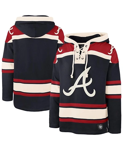 '47 Brand Men's Navy Atlanta Braves Superior Lacer Pullover Hoodie