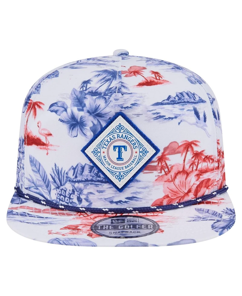 New Era Men's White Texas Rangers Printed Island Golfer Snapback Hat
