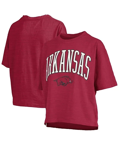 Pressbox Women's Cardinal Arkansas Razorbacks Nelson Arch Over Logo Waist Length Oversized Slub T-Shirt