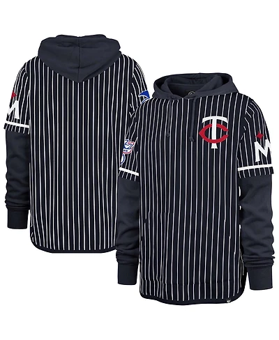 '47 Brand Men's Navy Minnesota Twins Pinstripe Double Header Pullover Hoodie