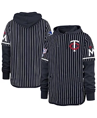 '47 Brand Men's Navy Minnesota Twins Pinstripe Double Header Pullover Hoodie