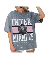 Gameday Couture Women's Gray Inter Miami Cf Oversized Mini Rhinestone Classic T-Shirt